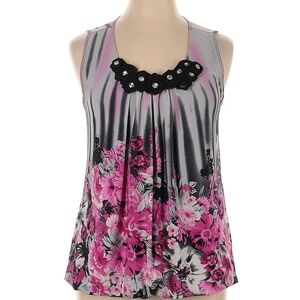 dressbarn Gray and Pink Floral Blouse